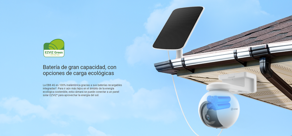 Ezviz Cámara de Batería Recargable 4G Compatible con Panel Solar / Seguimiento Inteligente / Visión Nocturna a Color / Detección humana / Exterior Con Protección IP65