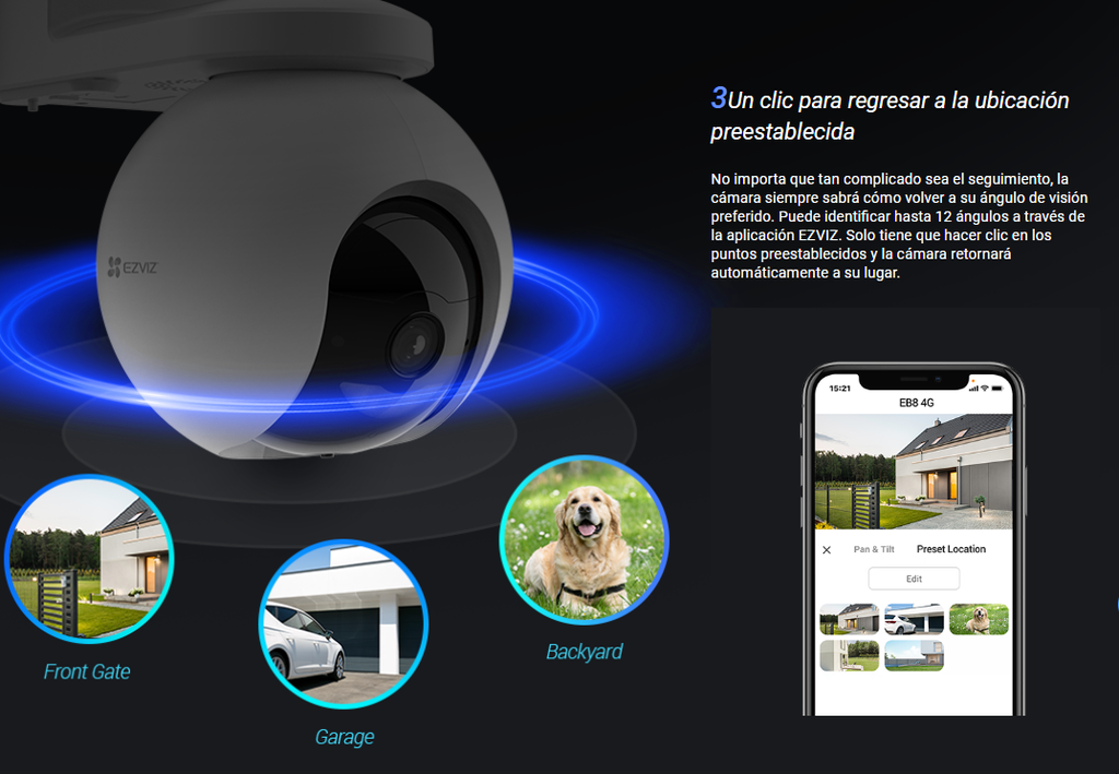Ezviz Cámara de Batería Recargable 4G Compatible con Panel Solar / Seguimiento Inteligente / Visión Nocturna a Color / Detección humana / Exterior Con Protección IP65