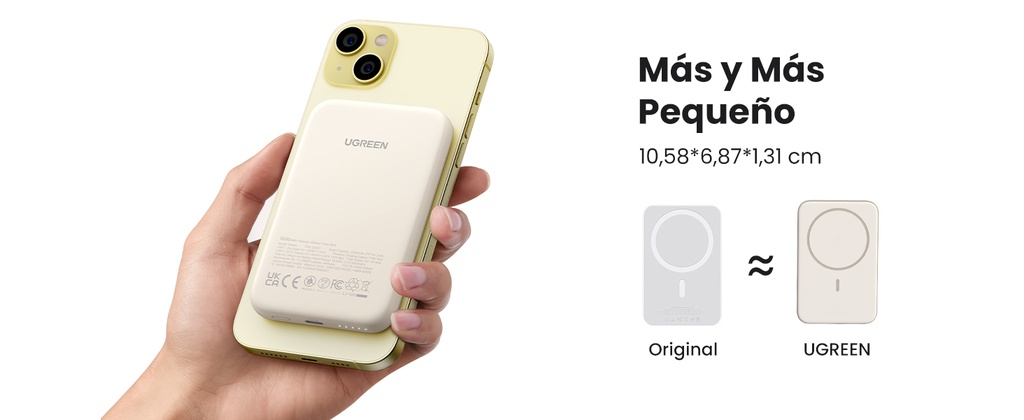 Power Bank MagSafe de 5000mAh | 15W | Carga Inalámbrica y por Cable USB-C | Sistema de Protección Inteligente | Tecnología de Carga Rápida | Ultra Delgado | Ultra ligero | Compatible con iPhone 15/14/13/12 | Color Beige.