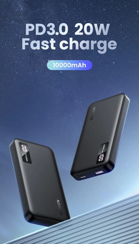UGREEN Power Bank de 10000mAh NEXODE | 22.5W | USB-A | USB-C | Indicador Led | Tecnología de Carga Rápida | Ultra Delgado | Ultra ligero | PD3.0/QC3.0/FCP/AFC/APPLE/SAMSUNG/ BC1.2/SC | Aprobado CE, Rohs, FCC, REACH, POPS, etc.