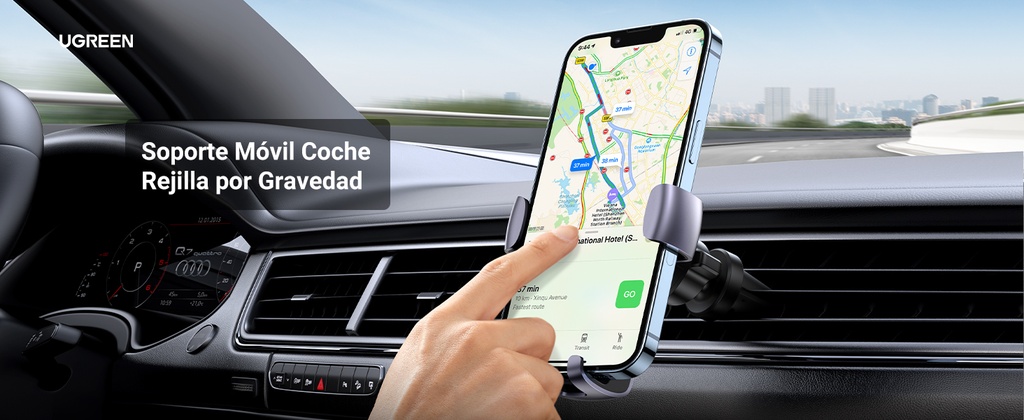 Soporte de Celular para Automóvil en Rendija de Ventilación / Sistema de Gravedad / Rotación de 360° /Ángulo Múltiple / Almohadillas de Goma Antideslizantes / Amplia Compatibilidad con dispositivos de 4'' a 7'' / Color Negro