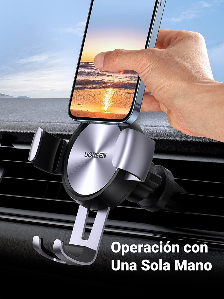Soporte de Celular para Automóvil en Rendija de Ventilación / Sistema de Gravedad / Rotación de 360° /Ángulo Múltiple / Almohadillas de Goma Antideslizantes / Amplia Compatibilidad con dispositivos de 4'' a 7'' / Color Negro