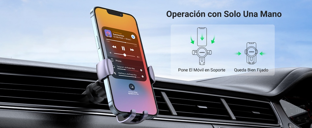Soporte de Celular para Automóvil en Rendija de Ventilación / Sistema de Gravedad / Rotación de 360° /Ángulo Múltiple / Almohadillas de Goma Antideslizantes / Amplia Compatibilidad con dispositivos de 4'' a 7'' / Color Negro