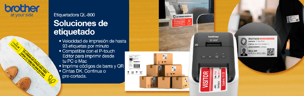 Impresora de etiquetas Brother QL800, térmica directa, USB, imprime etiquetas de papel de hasta 2.4 pulgadas de ancho y hasta 93 etiquetas/minuto