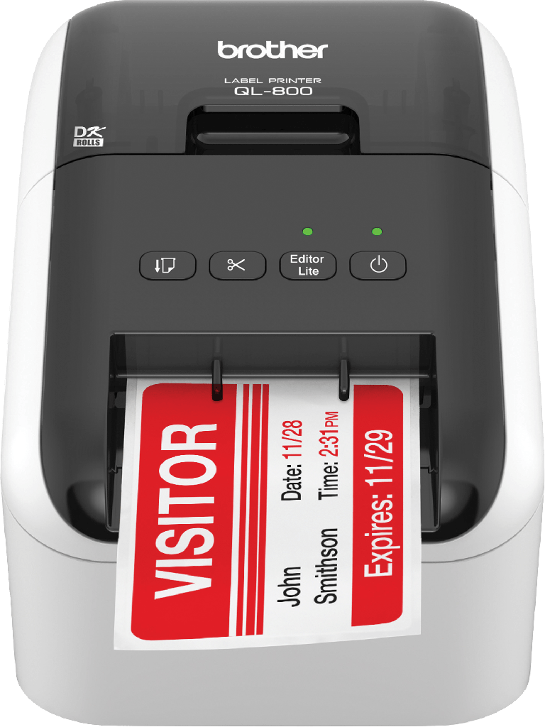 Impresora de etiquetas Brother QL800, térmica directa, USB, imprime etiquetas de papel de hasta 2.4 pulgadas de ancho y hasta 93 etiquetas/minuto