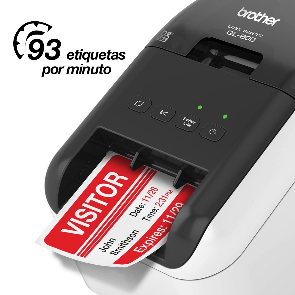 Impresora de etiquetas Brother QL800, térmica directa, USB, imprime etiquetas de papel de hasta 2.4 pulgadas de ancho y hasta 93 etiquetas/minuto