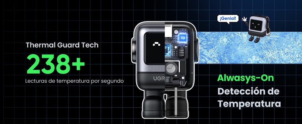 UGREEN Cargador Mini GaNRobot 30W serie Nexode | 1 USB-C de Carga Rápida | Tecnología GaN II | Multiprotocolo PD/QC/SCP/FCA | Carga Inteligente | Pantalla LED | Zapato Magnético Extraíble | Color Negro.