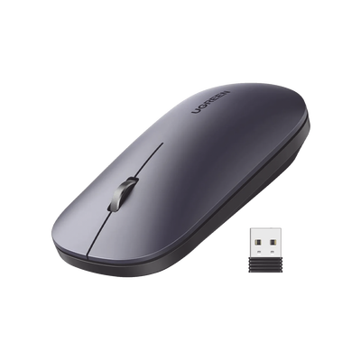 UGRENN Mouse inalámbrico 2.4 GHz | Ultra Delgado y Silencioso | DPI 1000/1600/2000/4000 (Ajustable) | Alcance 10m | Scroll de Aluminio | Adaptable a diferentes superficies | Diseño suave al tacto | Contiene Receptor USB | Color Negro.