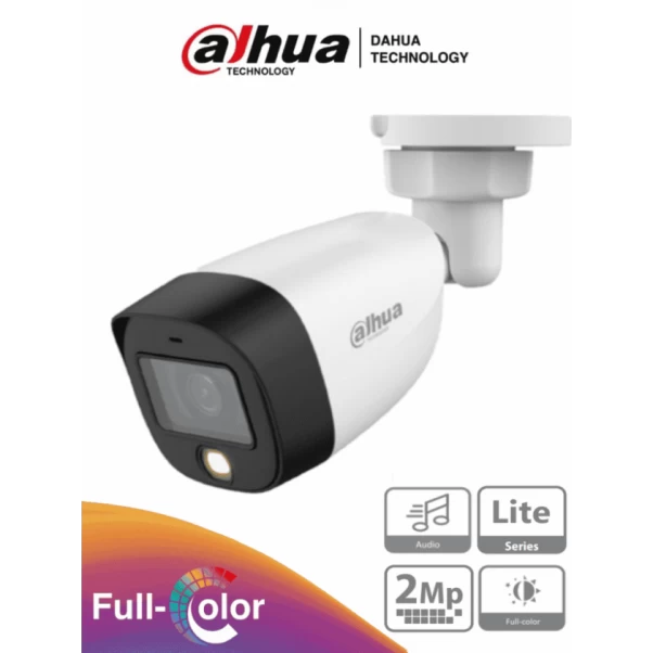 Dahua Cámara Bullet 2Mpx / 107.8° Apertura / Micrófono Integrado / Luz Blanca de 20 Mts / FullColor