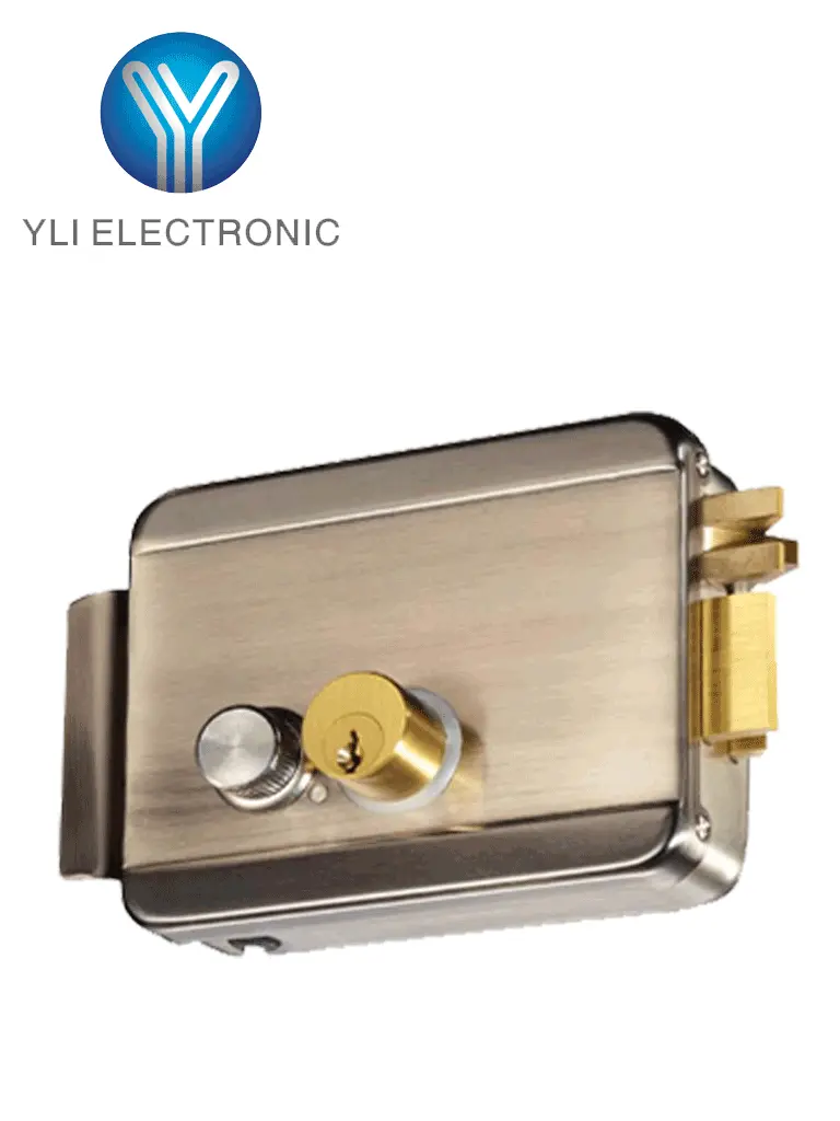 YLI ABK702BR - Cerradura Eléctrica Derecha / Carcasa Metálica / Apertura con Botón, Llave / 12VDC / Uso Interior / Compatible con Controles de Acceso 