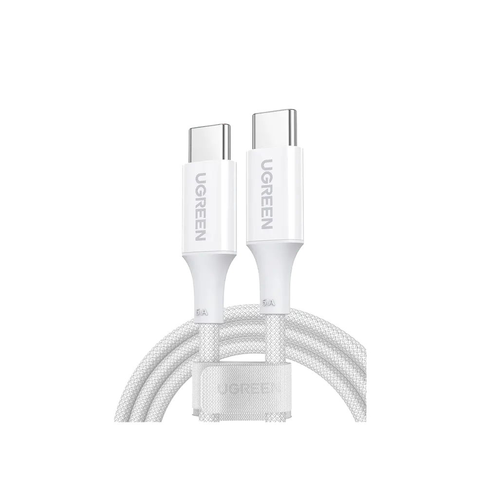 UGreen Cable USB-C a USB-C | 2 Metros | Potencia de Carga 100W | 20V 5A | PD3.0 | QC4.0/3.0/2.0 | 480 Mbps | Nylon Trenzado Blanco