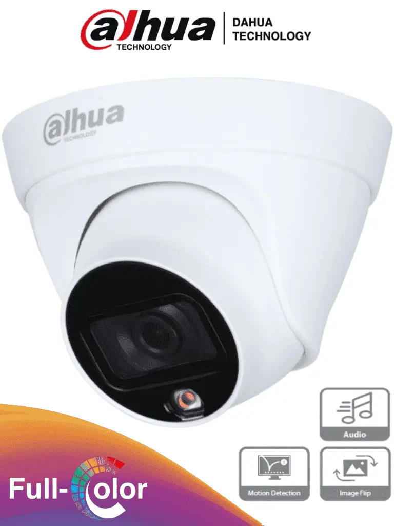 Dahua Cámara IP Domo 2Mpx / Full Color / 107° / micrófono / luz blanca 15m / IP67, PoE y DWDR