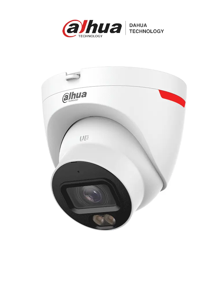 DAHUA cámara IP Domo de 4 MP ofrece tecnología WizColor y WizSense con IA, SMD Plus, lente de 3.6 mm, micrófono integrado, WDR 120 dB, ranura MicroSD, PoE, y protección IP6.