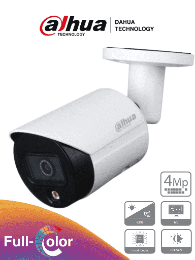 [DH-IPC-HFW2439SN-SA-LED-0280B-S2] Cámara Bullet IP 4 Mpx FullColor Micrófono MicroSD