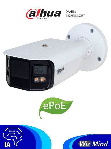 [DH-IPC-PFW5849-A180-E2-ASTE] Cámara IP Bullet 180° Panorámica 4k 2x4 Mpx FullColor SMD 4.0