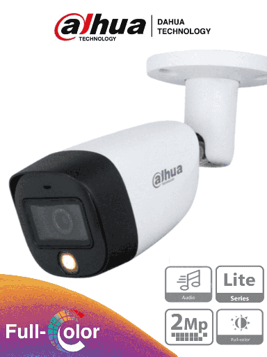 [DH-HAC-HFW1209CMN-A-LED] Cámara CVI Bullet 2Mpx FullColor Micrófono 108° Metálica