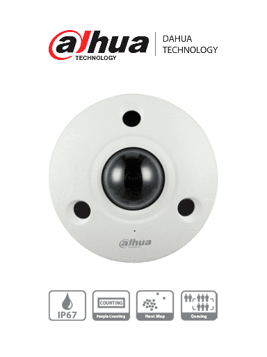 [DH-IPC-EBW81242N] Dahua Cámara IP Fisheye 12 MP / 360 Grados / IR 10 mts / IA WizMind / Conteo de Personas / Cantidad de Personas en Áreas / Mapa de Calor / PoE / DWDR / H.265 / IP67 / IK10 / E&S Alarma / E&S Audio