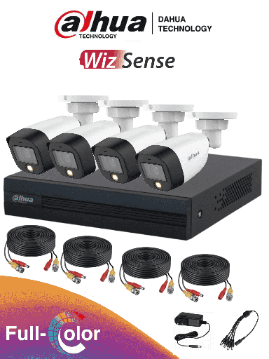 [DH-KIT/XVR1B04-I/4-HFW1209CN-LED-0280B] Dahua Kit 4 Canales Full Color 2 Mpx / WizSense / Búsqueda de Humanos y Vehículos