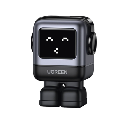 [15550] UGREEN Cargador Mini GaNRobot 30W serie Nexode | 1 USB-C de Carga Rápida | Carga Inteligente | Pantalla LED | Zapato Magnético Extraíble | Color Negro