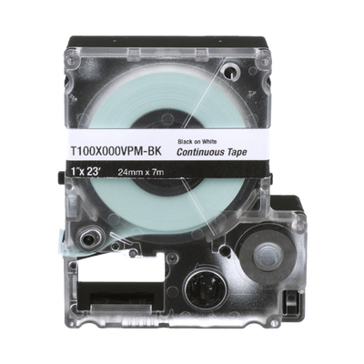 [T100X000VPM-BK] PANDUIT Casete de Etiquetas de Vinilo de Cinta Continua, Color Negro Sobre Blanco, Uso Interior/Exterior, 24 mm (1 in) de Ancho x 7.6 Metros de Largo