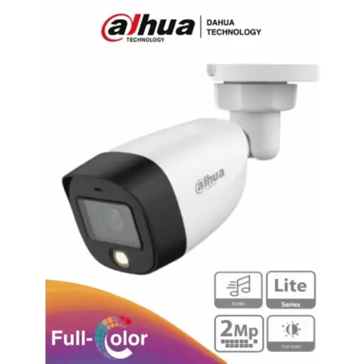 [DH-HAC-HFW1209CN-A-LED] Dahua Cámara Bullet 2Mpx / 107.8° Apertura / Micrófono Integrado / Luz Blanca de 20 Mts / FullColor