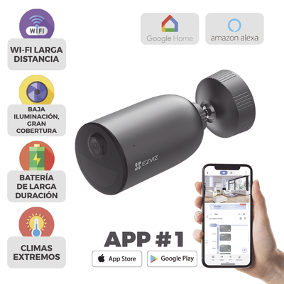 [CS-EB3] EZVIZ Cámara IP Inalámbrica Con Batería Recargable (Cero Cables) / 2K (3 Megapixel) / Micro SD / Detección Humana / Colores en Oscuridad / Sirena y Estrobo / 15 Mts IR / 15 Mts Luz Blanca / Exterior