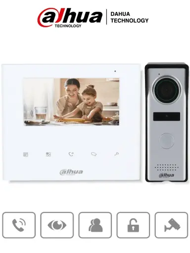 [DHI-KTA04] DAHUA Kit de Videoportero analógico con monitor de 4.3" y botones táctiles. Incluye frente de calle con cámara de 1.3 MP, múltiples tonos de timbre personalizables, y función de apertura de puerta para mayor seguridad y comodidad.